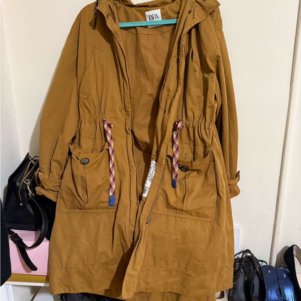 Zara Mustard Hooded Trench Coat - Picture 3 of 9